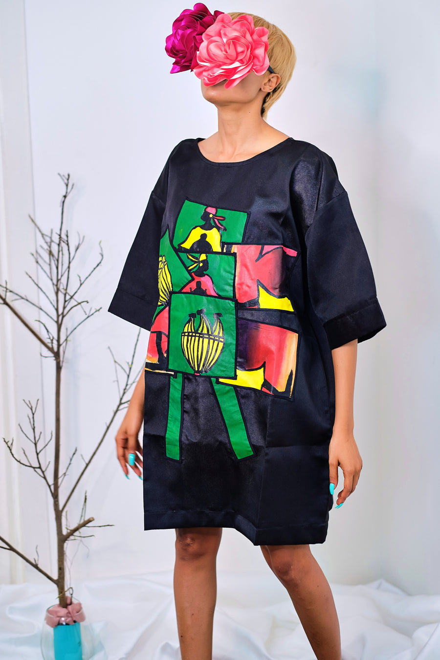 BLACK PATCHED SHORT ART DRESS ADM Projects