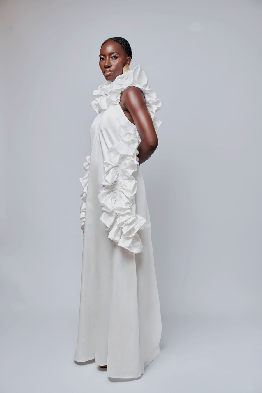 Ruffled Maxi Dress: White TRIBASSA
