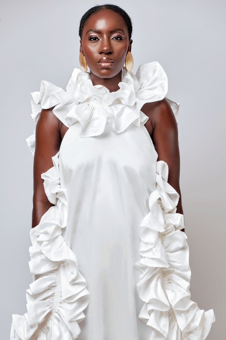 Ruffled Maxi Dress: White TRIBASSA