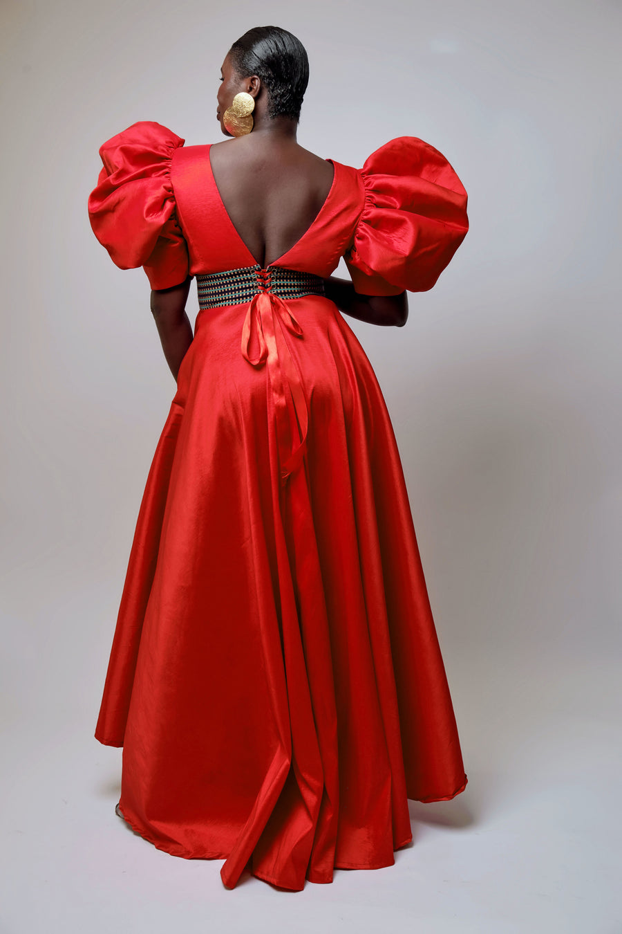 Exaggerated Sleeve Gown: Red TRIBASSA