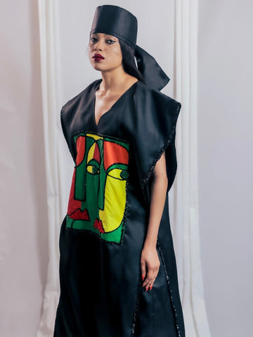 HAND PAINTED EMBELLISHED BLACK AGBADA DRESS ADM Projects