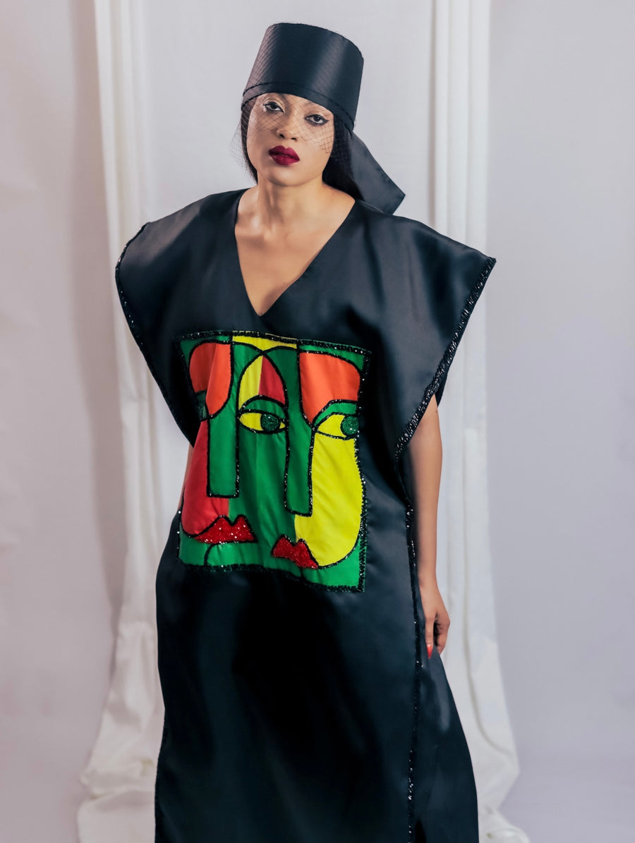 HAND PAINTED EMBELLISHED BLACK AGBADA DRESS ADM Projects