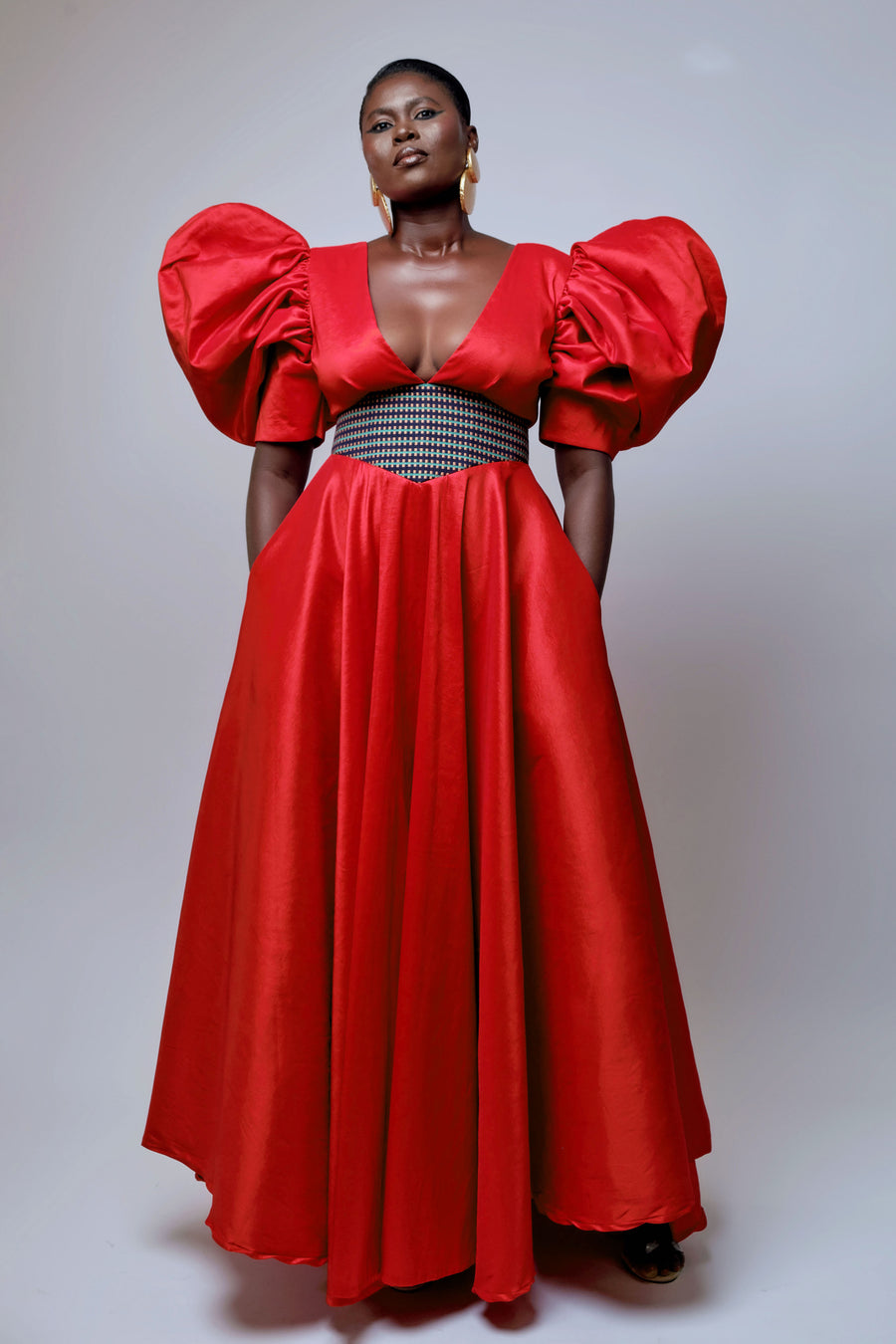 Exaggerated Sleeve Gown: Red TRIBASSA