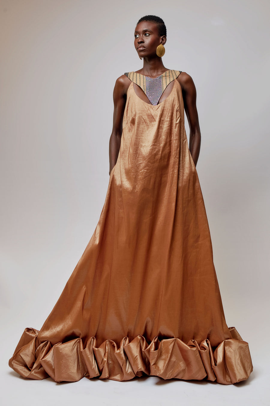 Ruffled Hem Maxi Dress: Brown TRIBASSA