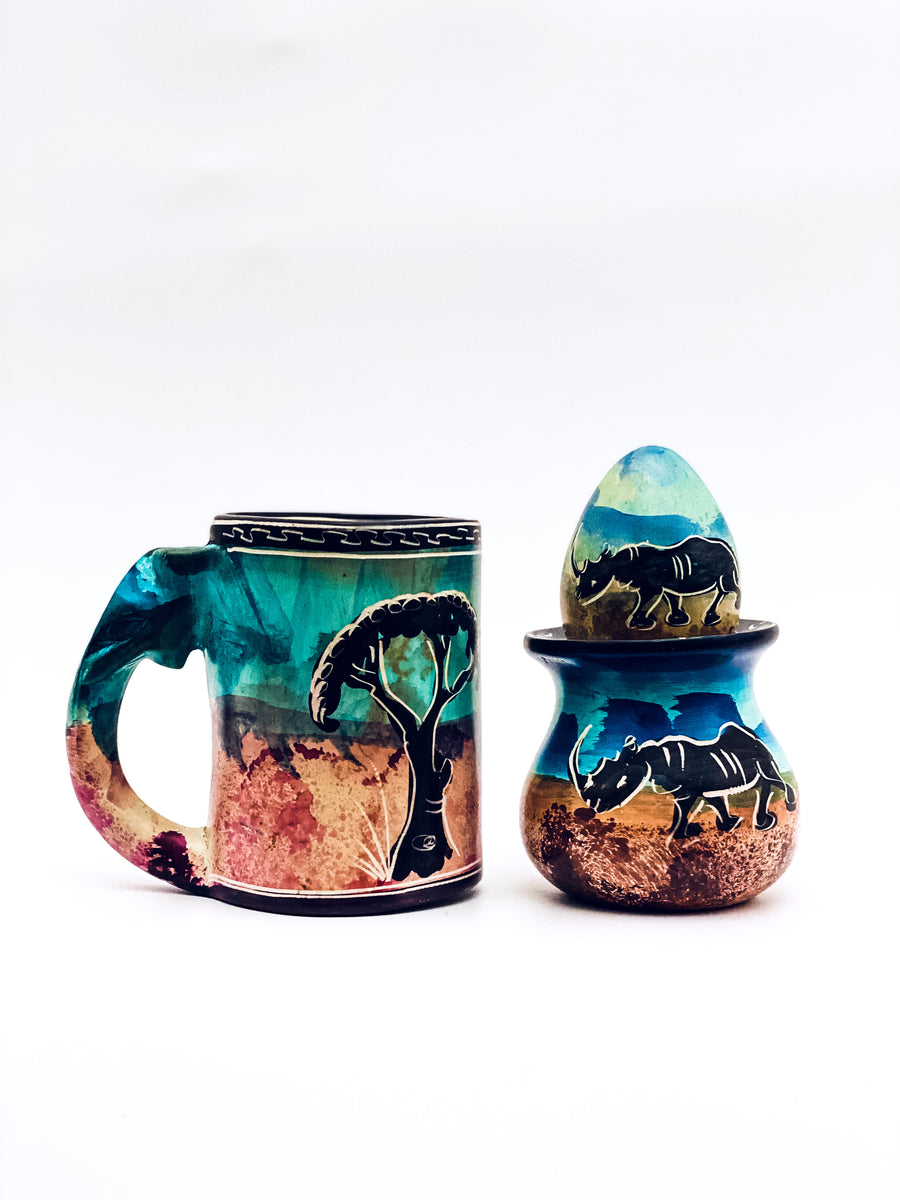 hand crafted mug and mini pot & Egg set African Designers Mall