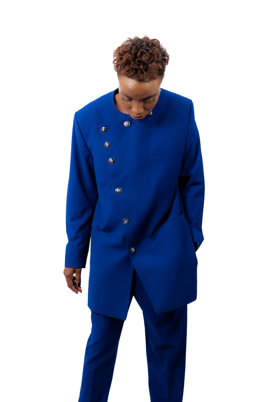 Business Chic double breasted buttoned blue suit ADM BASIC