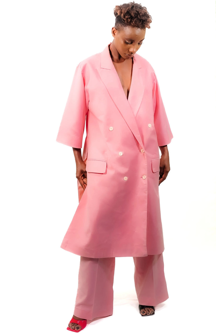 Business Chic double breasted kimono blush-pink suit ADM BASIC